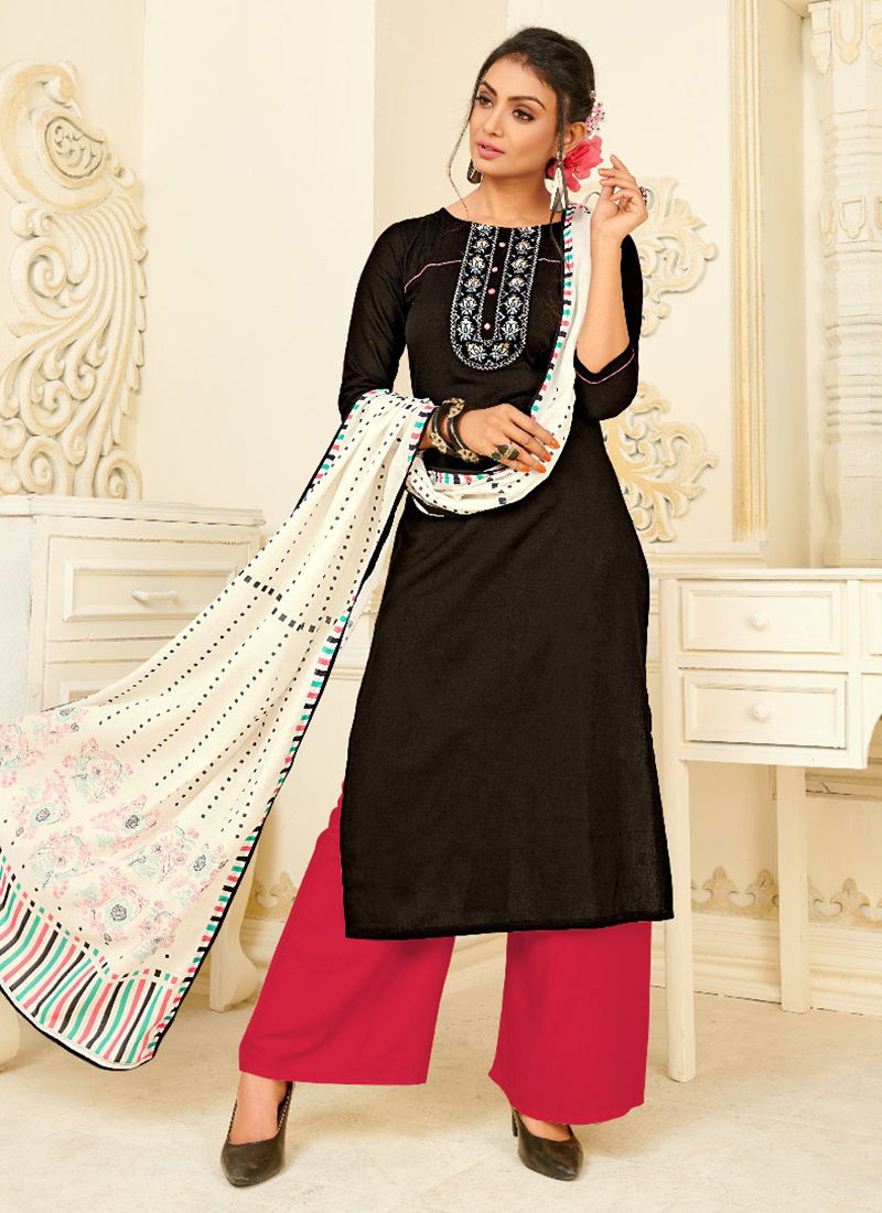 Silicon Cotton Flax Designer embroidered Kurti Rayon Palazzo With Muslin Digital Print Fancy Dupatta Collection 1001-1008